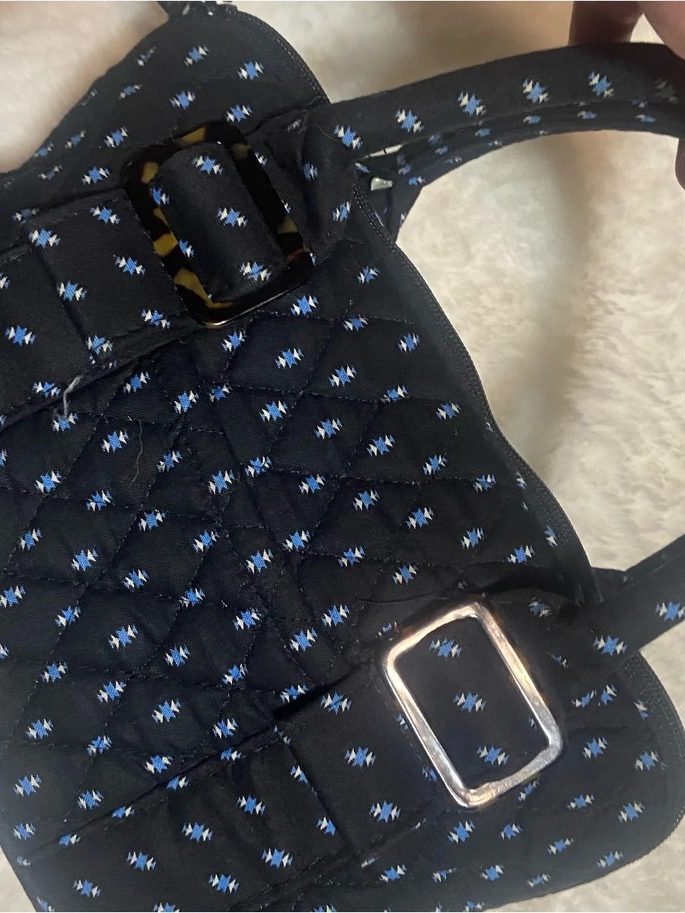 Vintage Vera Bradley Navy Quilted Mini Satchel with Light Blue Dot Print